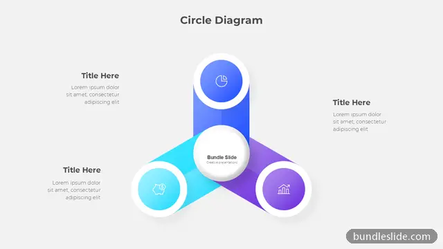 3 Stage Cycle PPT template with 3 items in blue, circle diagram, three-part - editable PowerPoint slide