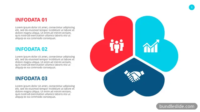 3 Stage Cycle PPT template with 3 items in red, three petal diagram, infographic - editable PowerPoint slide