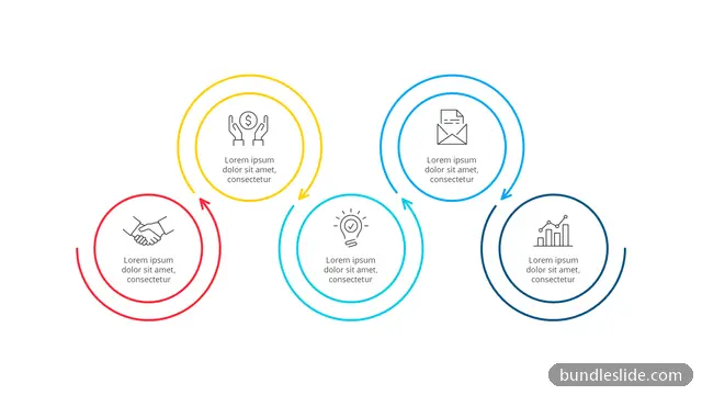 5 Stage Cycle PPT template with 5 items in red, five step cycle, circular arrows - editable PowerPoint slide