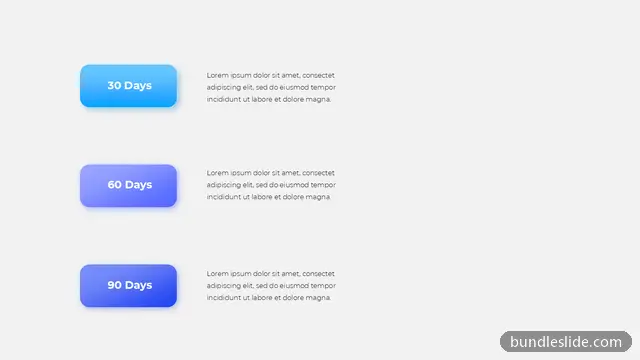 3 Step Roadmap PPT template with 3 items in blue, 30 60 90 days plan, milestones - editable PowerPoint slide