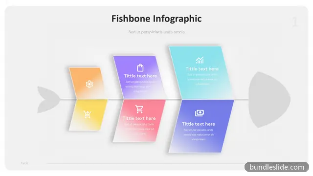 Fishbone Diagram PPT template with 6 items in orange, fishbone diagram, cause and effect - editable PowerPoint slide