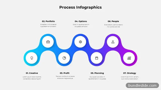 7 Step Roadmap PPT template with 7 items in blue, process flow, wavy connector - editable PowerPoint slide