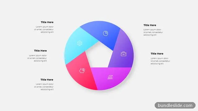 5 Stage Cycle PPT template with 5 items in blue, 5-segment wheel, pinwheel diagram - editable PowerPoint slide