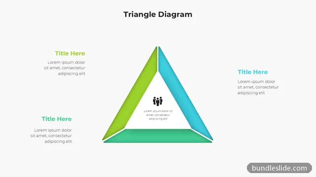 3 Level Pyramid PPT template with 3 items in green, triangle diagram, three sections - editable PowerPoint slide