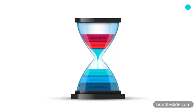 Funnel PPT template with 5 items in blue, hourglass, sand timer - editable PowerPoint slide
