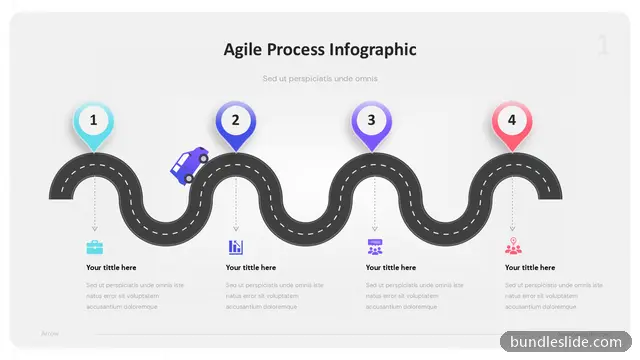 4 Step Roadmap PPT template with 4 items in dark gray, agile process, roadmap - editable PowerPoint slide