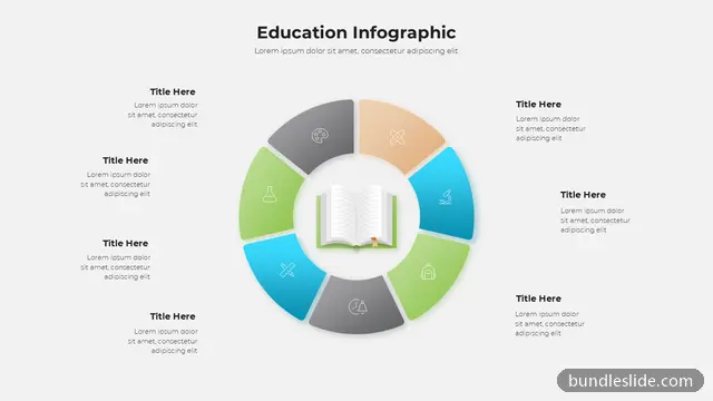 7 Stage Cycle PPT template with 7 items in gray, education infographic, circular segments - editable PowerPoint slide
