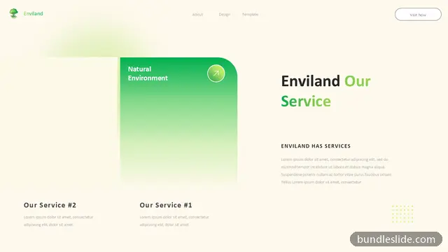 Environment & Ecology PPT template with 2 items in green, nature, environment - editable PowerPoint slide