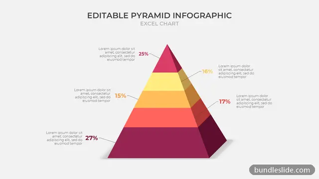 5 Level Pyramid PPT template with 5 items in magenta, pyramid infographic, 5-level pyramid - editable PowerPoint slide