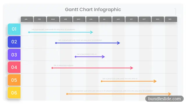 6 Step Roadmap PPT template with 6 items in cyan, Gantt chart, project timeline - editable PowerPoint slide