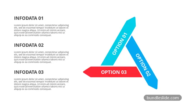 3 Stage Cycle PPT template with 3 items in cyan, triangle arrows, three options - editable PowerPoint slide