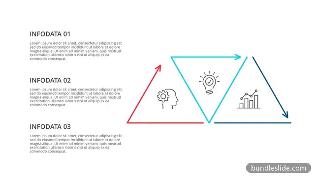 3 Stage Cycle PPT template with 3 items in red, triangular arrows, three steps - editable PowerPoint slide