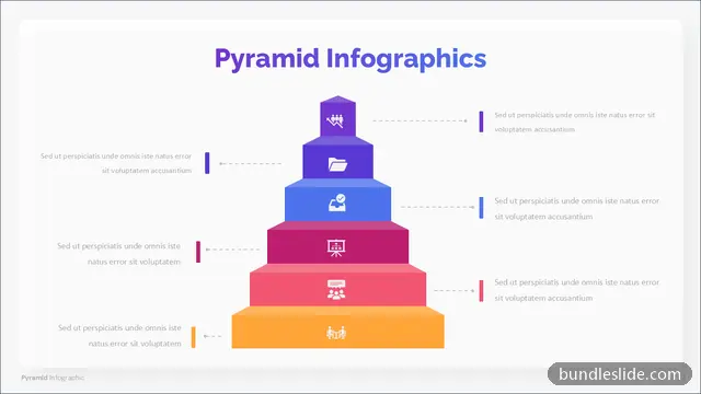 6 Level Pyramid PPT template with 6 items in purple, pyramid diagram, 6 levels - editable PowerPoint slide