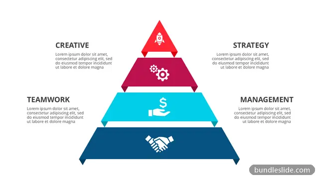 4 Level Pyramid PPT template with 4 items in red, pyramid diagram, 4 levels - editable PowerPoint slide