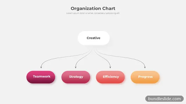 HR PPT template with 4 items in pink, organization chart, hierarchy - editable PowerPoint slide
