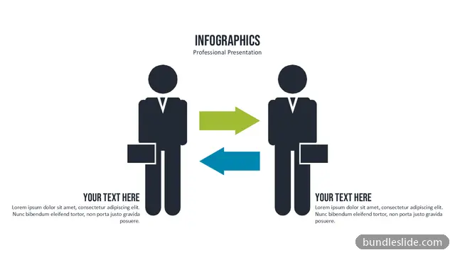 HR PPT template with 2 items in dark navy, two people icons, businessman silhouette - editable PowerPoint slide