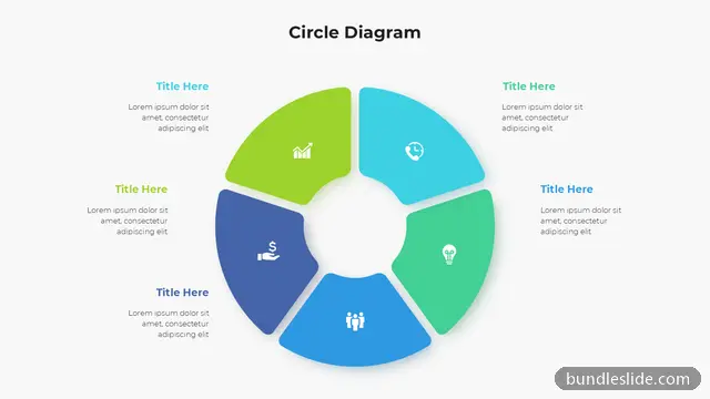 5 Stage Cycle PPT template with 5 items in green, circle diagram, 5 segments - editable PowerPoint slide