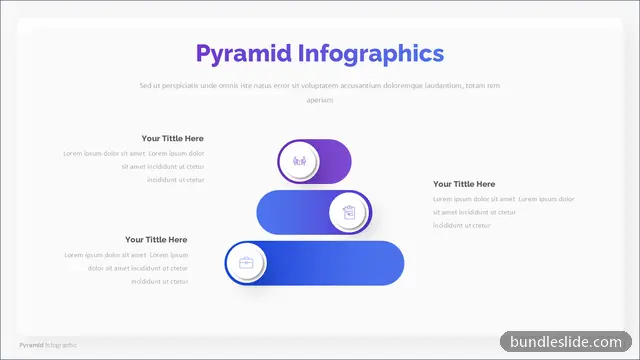 3 Level Pyramid PPT template with 3 items in purple, pyramid diagram, three levels - editable PowerPoint slide
