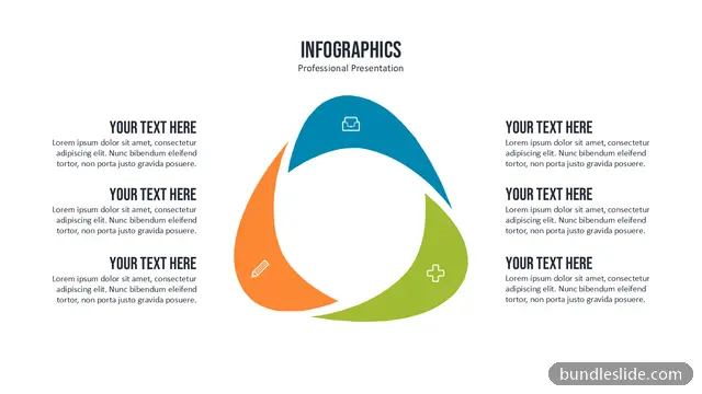 3 Stage Cycle PPT template with 3 items in blue, circular diagram, three-part cycle - editable PowerPoint slide