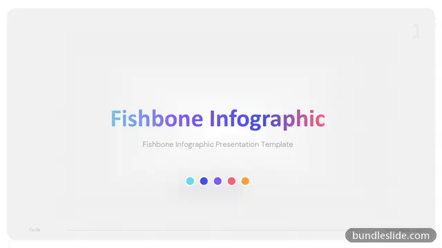 Fishbone Diagram PPT template with 5 items in white, title slide, fishbone infographic - editable PowerPoint slide