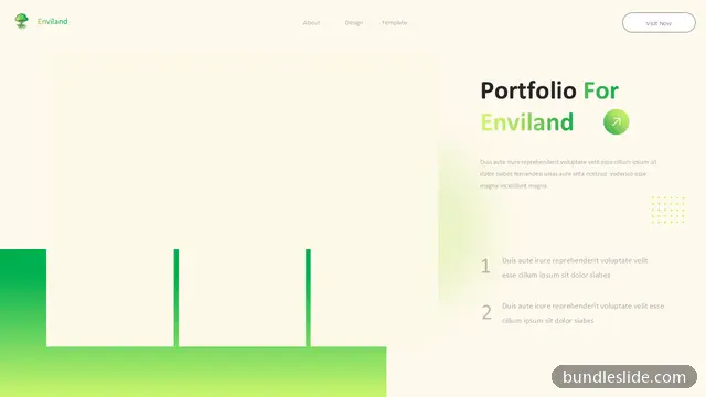 Sustainability PPT template with 2 items in green, portfolio, website mockup - editable PowerPoint slide