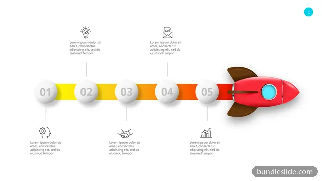 5 Step Roadmap PPT template with 5 items in yellow, 5 steps, rocket launch - editable PowerPoint slide