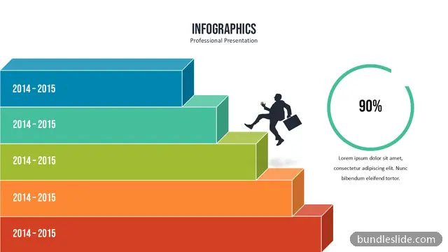 5 Step Roadmap PPT template with 5 items in blue, 3D steps, climbing stairs - editable PowerPoint slide