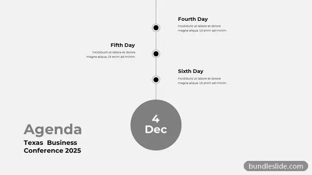 3 Step Timeline PPT template with 3 items in gray, vertical timeline, conference agenda - editable PowerPoint slide
