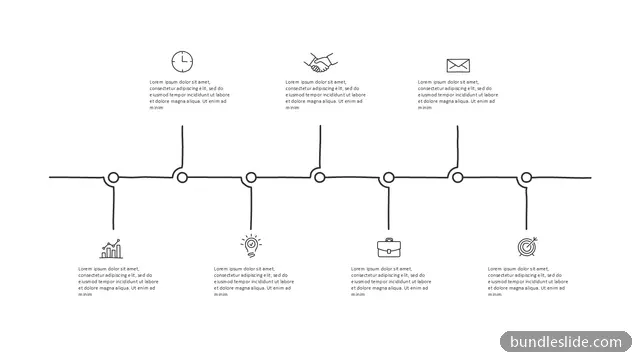 7 Step Timeline PPT template with 7 items in white, timeline, doodle style - editable PowerPoint slide