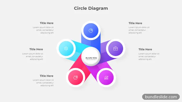 5 Stage Cycle PPT template with 5 items in blue, circle diagram, five segments - editable PowerPoint slide