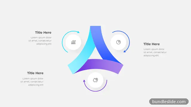 3 Stage Cycle PPT template with 3 items in cyan, 3-step cycle, triangular loop - editable PowerPoint slide