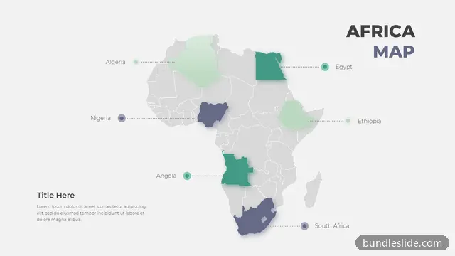 Nonprofit & NGO PPT template with 6 items in gray, Africa map, country highlights - editable PowerPoint slide