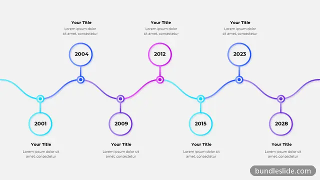 7 Step Roadmap PPT template with 7 items in cyan, timeline, wavy line - editable PowerPoint slide