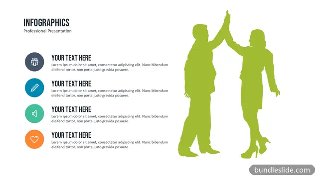 HR PPT template with 4 items in dark gray, infographic, icon list - editable PowerPoint slide