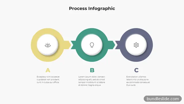 3 Step Timeline PPT template with 3 items in yellow, three steps, circular icons - editable PowerPoint slide