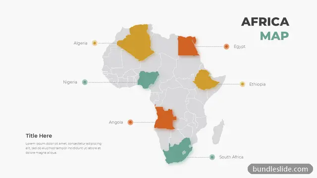 Nonprofit & NGO PPT template with 6 items in gray, Africa map, country highlights - editable PowerPoint slide