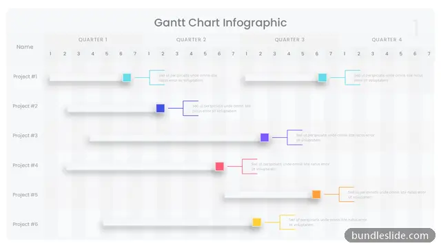 6 Step Roadmap PPT template with 6 items in white, gantt chart, project timeline - editable PowerPoint slide
