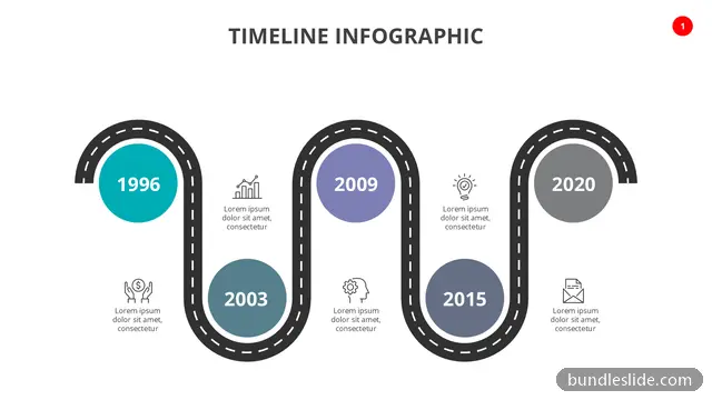 6 Step Roadmap PPT template with 6 items in teal, timeline, road metaphor - editable PowerPoint slide