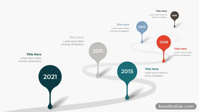 7 Step Roadmap PPT template with 7 items in dark teal, timeline, winding road - editable PowerPoint slide