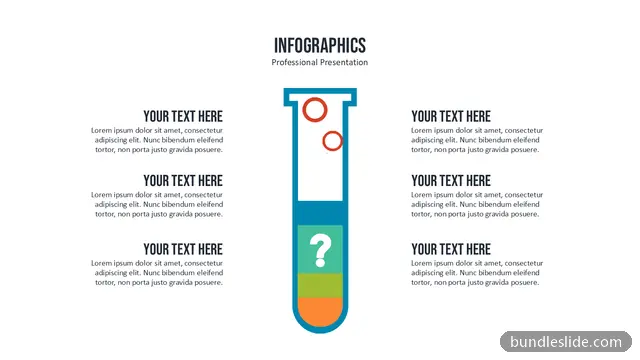 Healthcare PPT template with 6 items in blue, test tube, science - editable PowerPoint slide