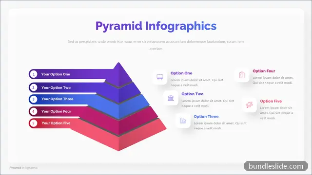 5 Level Pyramid PPT template with 5 items in purple, pyramid diagram, 5-level hierarchy - editable PowerPoint slide