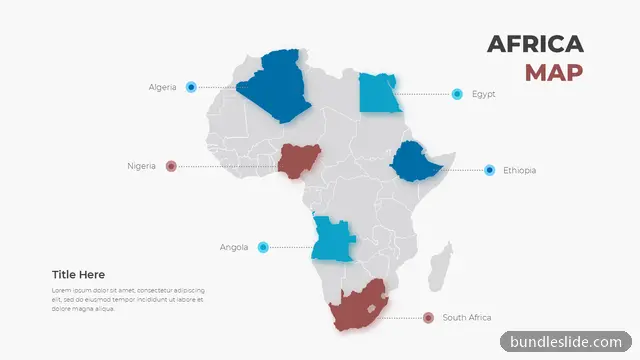 Nonprofit & NGO PPT template with 6 items in gray, Africa map, countries highlighted - editable PowerPoint slide