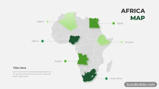 Nonprofit & NGO PPT template with 6 items in green, Africa map, highlighted countries - editable PowerPoint slide
