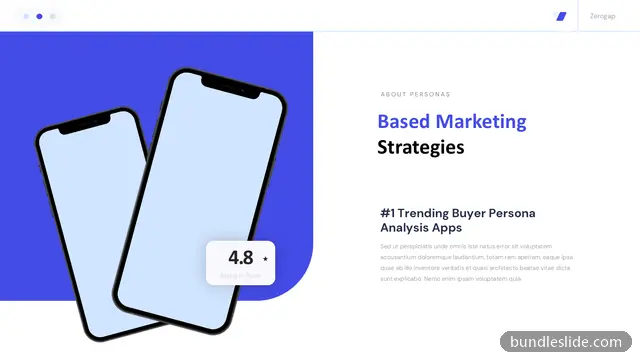 Buyer Persona PPT template in blue, mobile app, smartphone mockup - editable PowerPoint slide