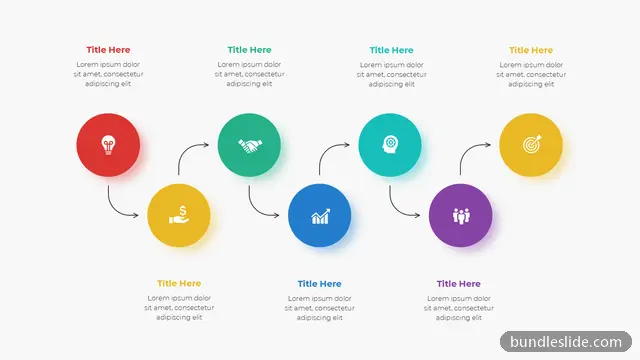 8 Step Timeline PPT template with 8 items in red, 8-step process, zigzag layout - editable PowerPoint slide