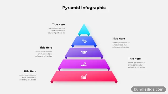 5 Level Pyramid PPT template with 5 items in cyan, pyramid diagram, 5 levels - editable PowerPoint slide