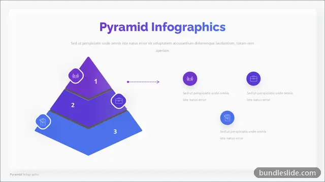 3 Level Pyramid PPT template with 3 items in purple, pyramid diagram, 3-tier hierarchy - editable PowerPoint slide