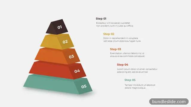 5 Level Pyramid PPT template with 5 items in dark brown, pyramid diagram, 5 steps - editable PowerPoint slide