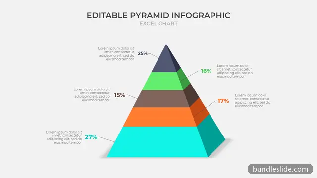 5 Level Pyramid PPT template with 5 items in cyan, pyramid chart, percentages - editable PowerPoint slide