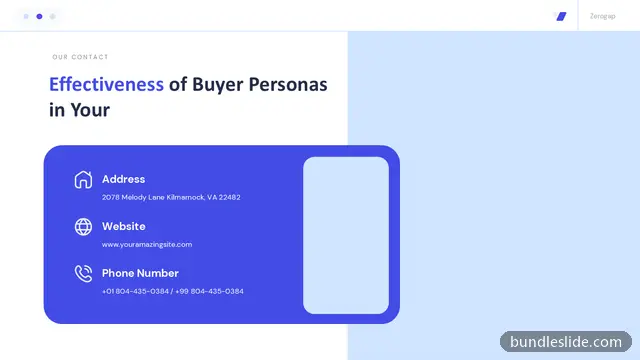 Buyer Persona PPT template with 3 items in blue, contact information, address - editable PowerPoint slide
